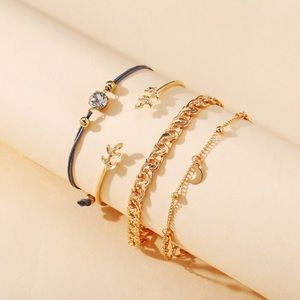 Rhinestone Bracelet 4 Piece Set Simple Alloy